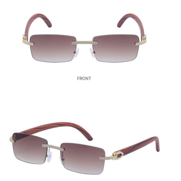 Men Sunglasses Tea Lens Square Gold Frame‎ Retro Classic Diamond Rimless Lentes - Picture 2 of 4